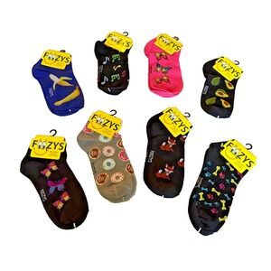 Foozy Sock Bundle 8‎ Pairs of Asst Novelty Ankle Socks Shoe Sz 4-10 Sock Sz 9-11